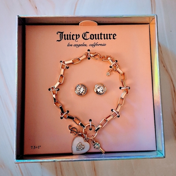 💥 Juicy Couture Y2K Jewelry Set – Gold Chain Bracelet & Crystal Stud Earrings - Picture 5 of 7